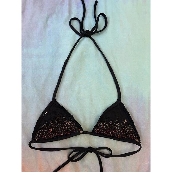 Vintage Y2K Sequin Flame Bikini Triangle Bra Top Cyber Rave Beaded Dance Size S - Picture 5 of 6
